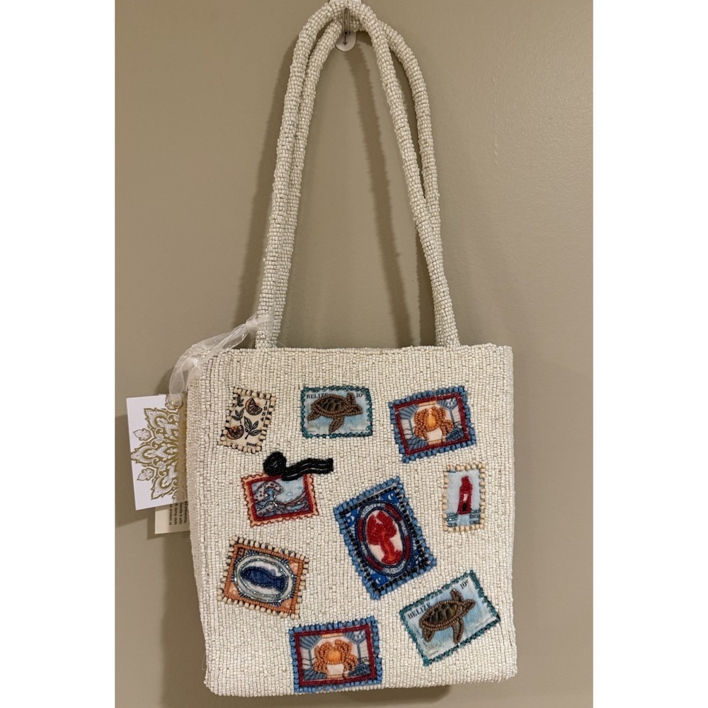 Lobster Postage Stamp Beaded Mini Tote Bag Viral Made‎ In India